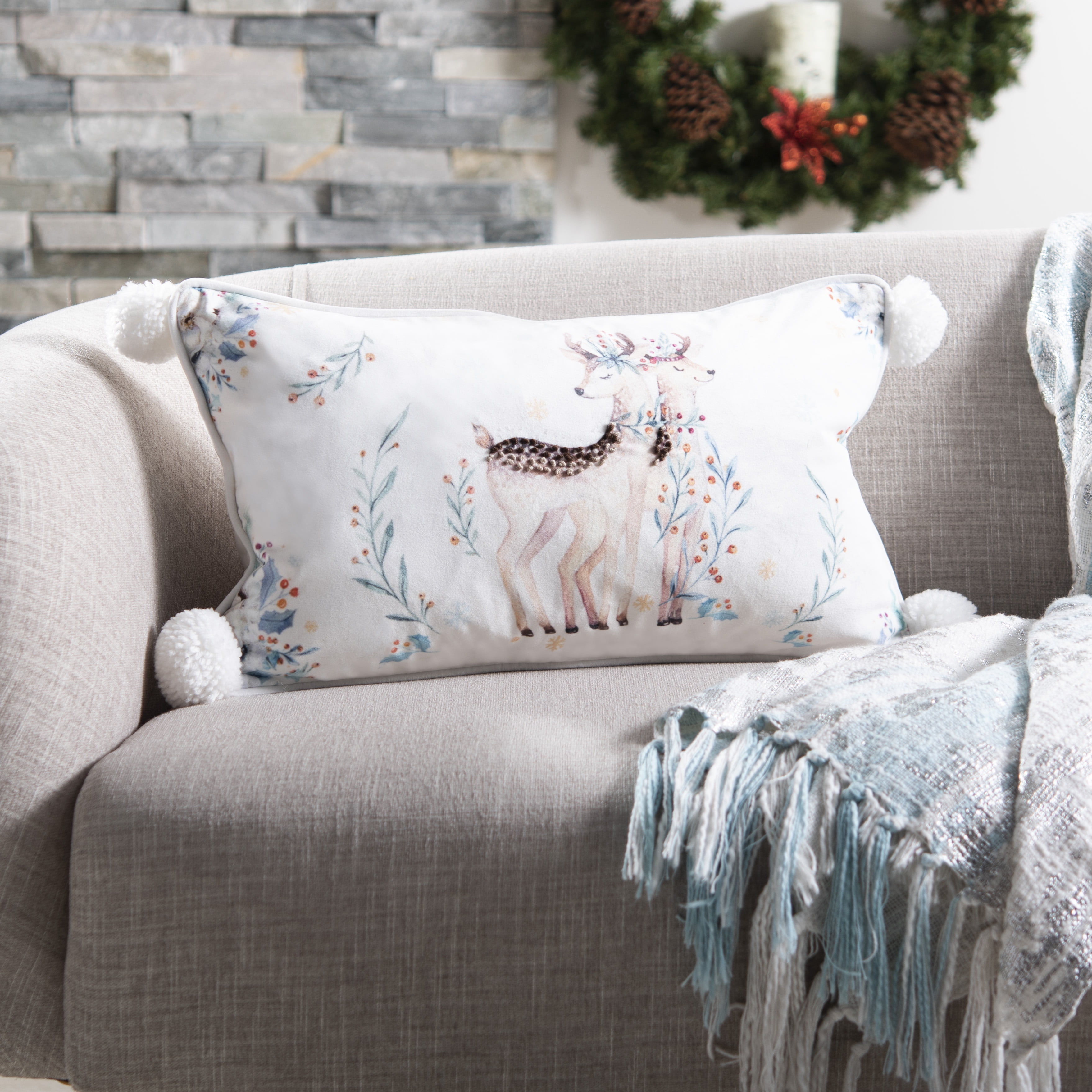$42 Safavieh Christmas Reindeer and Christmas Stockings Holiday Pillows Set