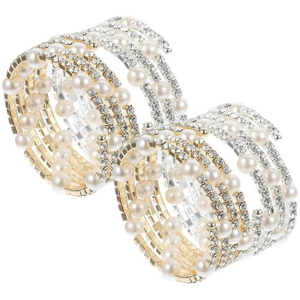 4pcs Bangle Bracelets Women Wrist Jewelries Girls Rhinestone Wrist Bracelet Spiral Bracelets