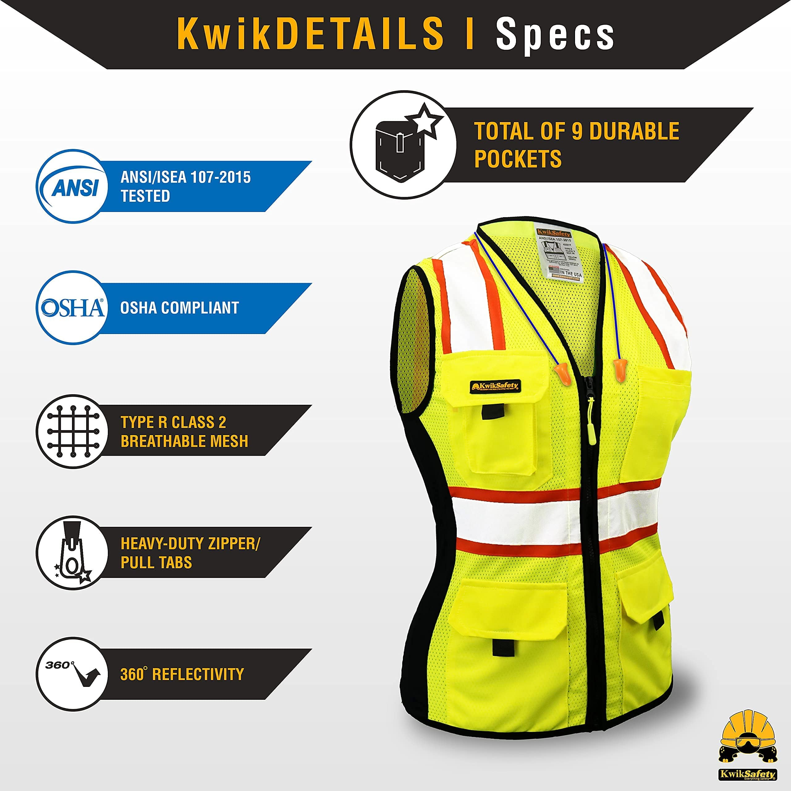 Kwksafety QUEEN BEE Safety Vest for Women lmted Edton HONEYCOMB