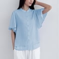 thumbnail image 3 of Camisas de Manga Corta para las Mujeres Casual, Botón de Cuello en V de la Moda de Verano, Top Suelto/Camisa Casual, 3 of 8