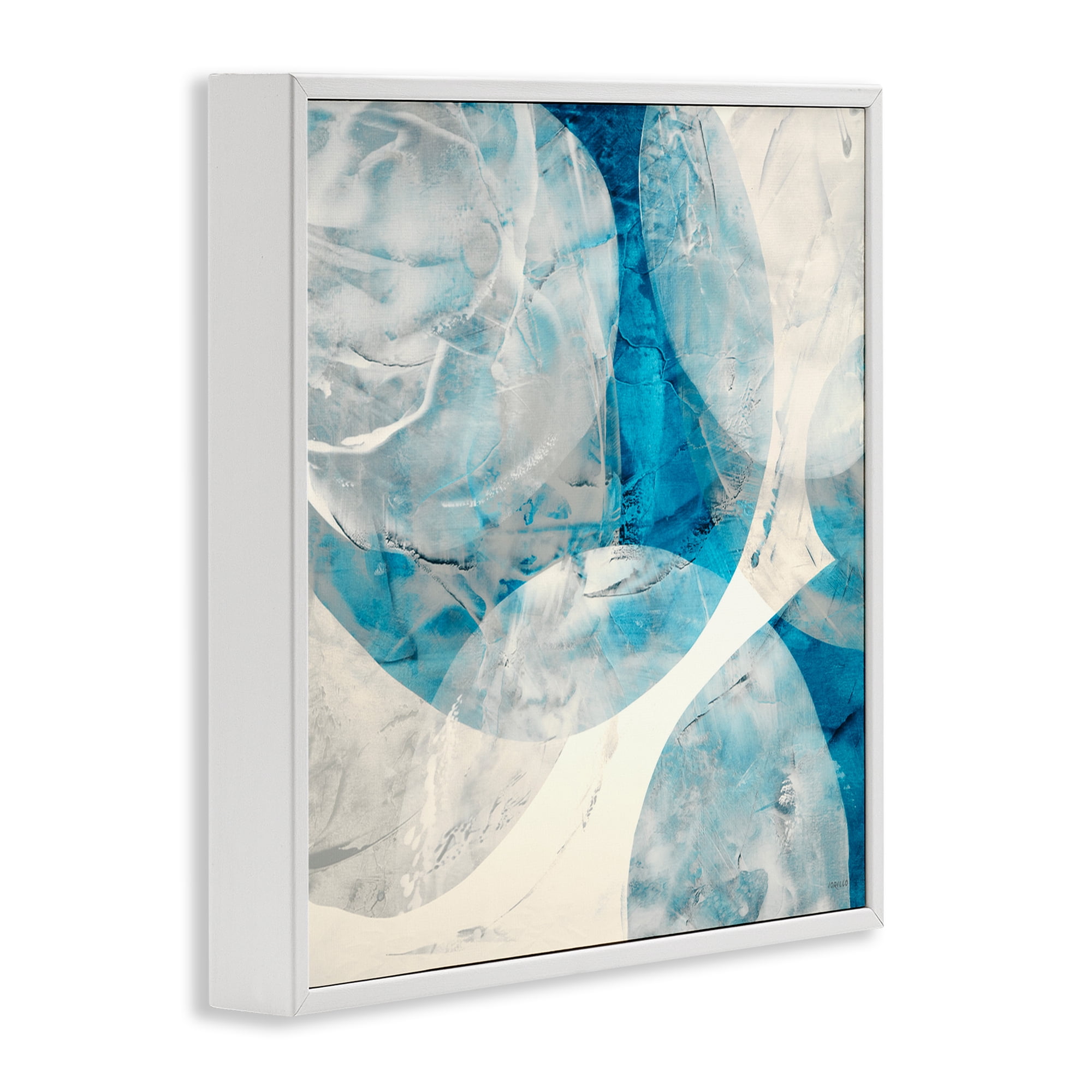 Stupell Industries Layered Blue Spheres Abstract Painting White Framed Art Print Wall Art, 17 x 17