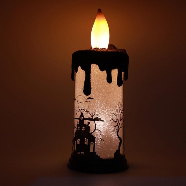 Halloween Snow Globe Candles Lighted Lamp, Battery Operated Spinning