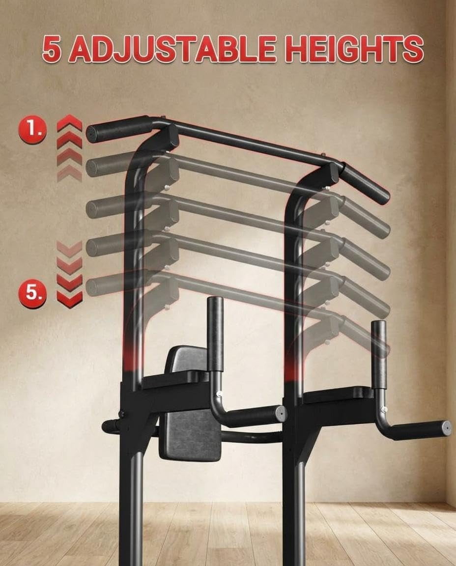 Power Tower Pull Up Bar Dip Station, 450LB Heavy Duty Carbon Steel Pullup Stand for Home Gym, Freestanding Strength Training Equipment, Bodyweight Workout Station