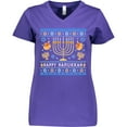 thumbnail image 3 of Inktastic Happy Hanukkah Sweater Style Design with Menorah and Dreidel Women's V-Neck T-Shirt, 3 of 5