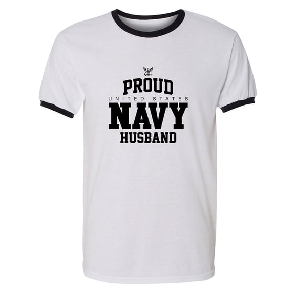 Proud United States Navy HUSBAND Adult Short Sleeve Ringer T-shirt
