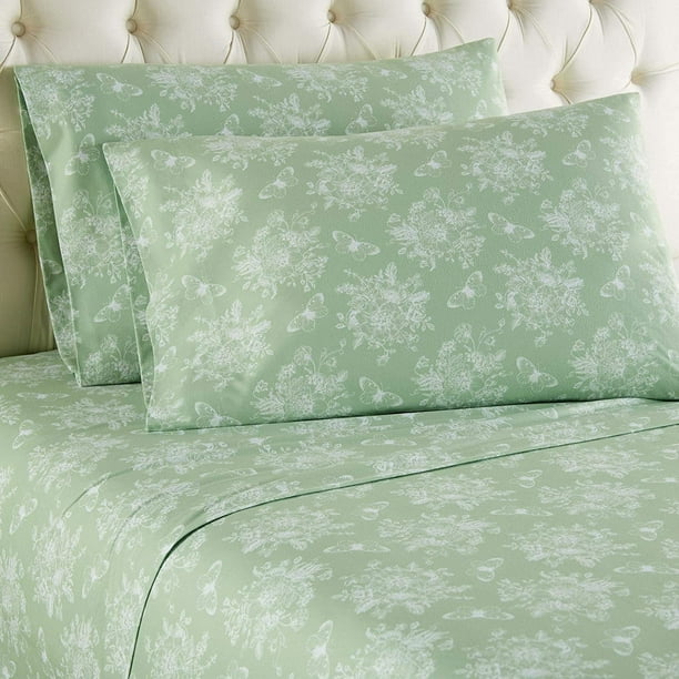 Micro Flannel® Printed Color Sheet Set, Cal King, Toile Celadon