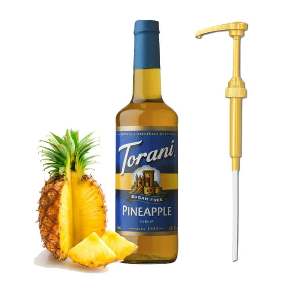 Torani Sugar Free Pineapple Flavouring Syrup, 25.4 fl oz (750ml) Glass Bottle with Absol Gold Pump