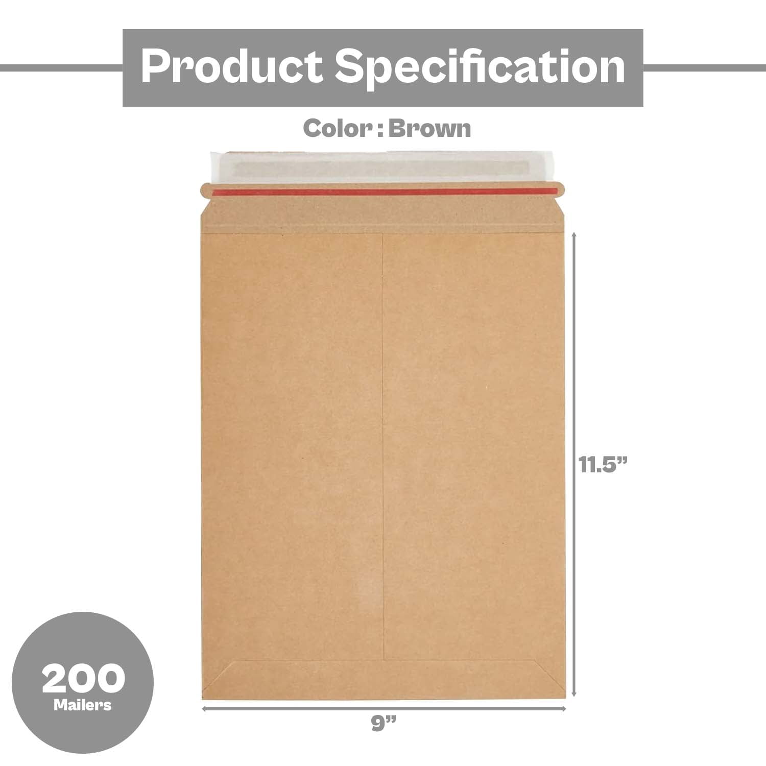 SSBM 200 Pack Rigid Mailers 9 x 11.5 inch Cardboard Envelopes for Photo, Document, Do Not Bend, Brown Self Seal