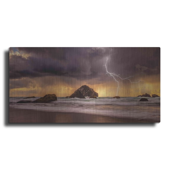 Luxe Metal Art 'Storm At Face Rock' by Darren White, Metal Wall Art, 24"x12"