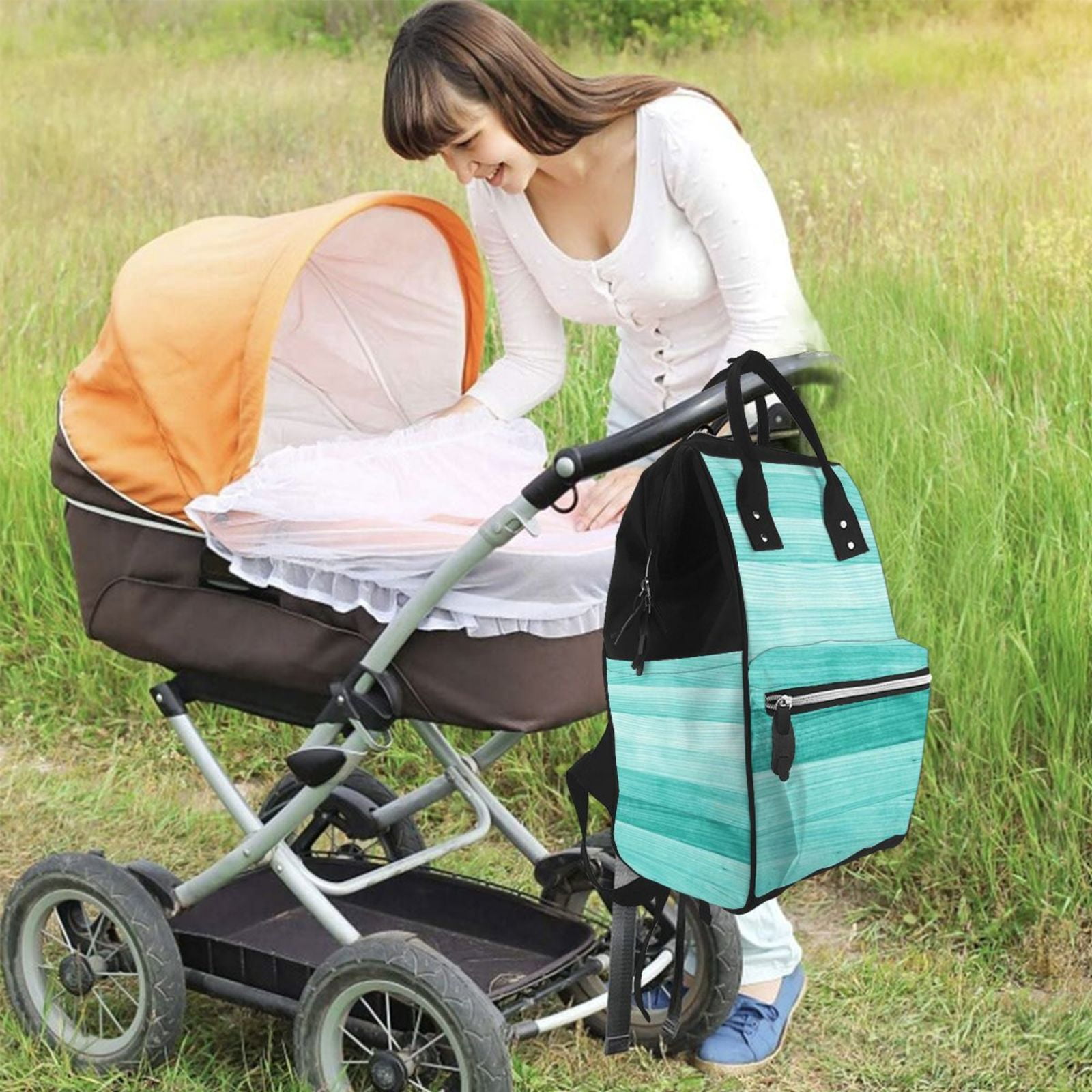 Ratiio Teal Turquoise Mummy Backpack - Waterproof Twill Canvas, Large Capacity Diaper Bag with Multiple Pockets and Adjustable Straps