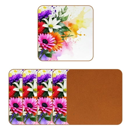 

YZUOUZY Home Decor Coaster for Desk Pack of 6 Square Custom Coasters Cocktail Strawberries Beverages Lemons