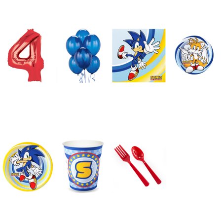 Sonic The Hedgehog Party Supplies Party Pack For 32 With Red #4 Balloon