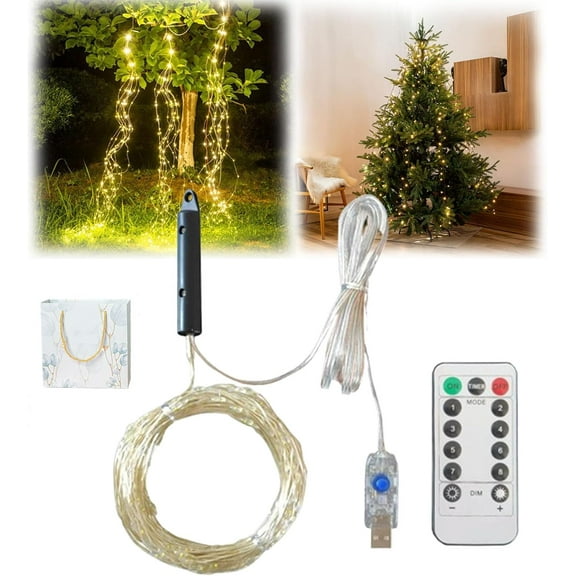 Cascading Twinkle Lights for Christmas Tree - 8 Modes, 100-600 LED Warm/White/RGB Hanging String Lights, Waterproof Waterfall Fairy Lights, USB/Solar (White-USB, 1m/3.28ft 10 Strips 100 Lights)