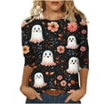thumbnail image 2 of jobturf Halloween Shirts for Women Pumpkin Printed 3/4 Length Sleeve T Shirt Casual Cute Ghost Floral Graphic Tee Tops Festival Going Out Costumes, 2 of 5