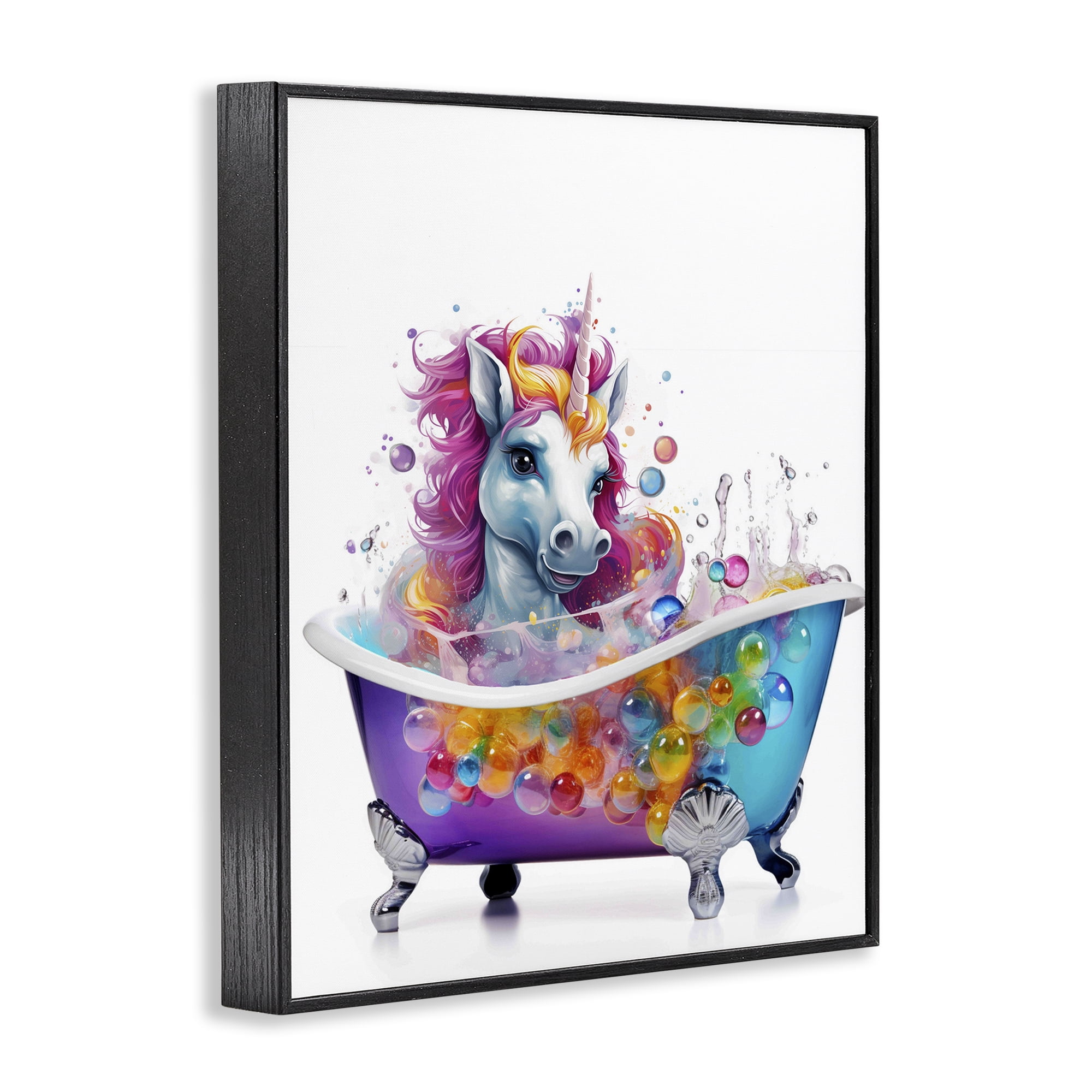 Stupell Industries Rainbow Bubbles Unicorn Typography Painting Black Framed Art Print Wall Art, 24 x 30