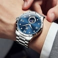 thumbnail image 6 of OLEVS Watches for Men Diamond Business Dress Casual Analog Moon Phase Calendar Quartz Stainless Steel Waterproof Luminous Date Men Wrist Watches Reloj Para Hombre Blue Dial, 6 of 13