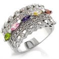 thumbnail image 1 of Rhodium Brass Ring with AAA Grade CZ in Multi Color for Women Multi Color Stone Color Style 7X129 Size 6, 1 of 1
