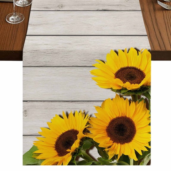 Table Runners 72 Inches Long Dress Scarves, Spring Sunflowers Farmhouse Kitchen Table Runner, Coffee Tablerunners, Yellow Floral Turquoise Farmhouse Grey Wooden 18x72 Inch