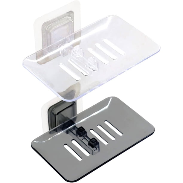 Jabonera, soporte para barra de jabón montado en la pared con drenaje, jaboneras de plástico para ducha de baño, bandeja de jabón sin perforación (2 piezas) Botao