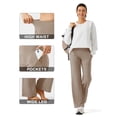 thumbnail image 4 of Yoga Pants Women Wide Leg Work Pants with Pockets Stretch High Waist Dress Casual Sweatpants Khaki Brown XL, 4 of 6