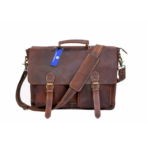 Handmade Brown Leather Laptop Bag With 2 Pockets.
