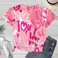 thumbnail image 5 of Women's T Shirts Hearts Print Round Neck Short Sleeve T Shirts Basic Tees for Women Pink L, 5 of 5