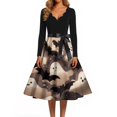 thumbnail image 4 of Women's Halloween Dress Candy Hepburn V-Neck Retro Dresses Castle Cocktail Long Sleeve Fashion Tea Length Dress with Belt 2XL, 4 of 5