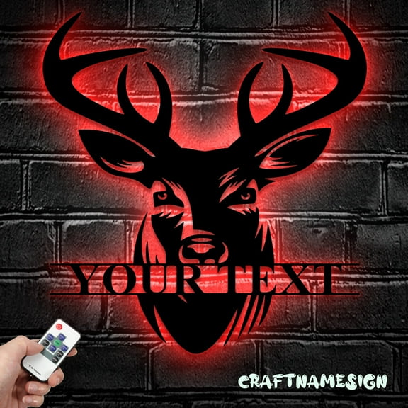 Craftnamesign Custom ELK Deer Metal Sign LED Light, Antler Sign, Deer Wall Decor