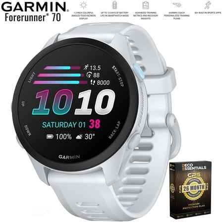 Garmin Forerunner 70 Whitestone 010-04307-01 Bundle with Deco Essentials Exclusive 26 Month CPS Enhanced Protection Pack