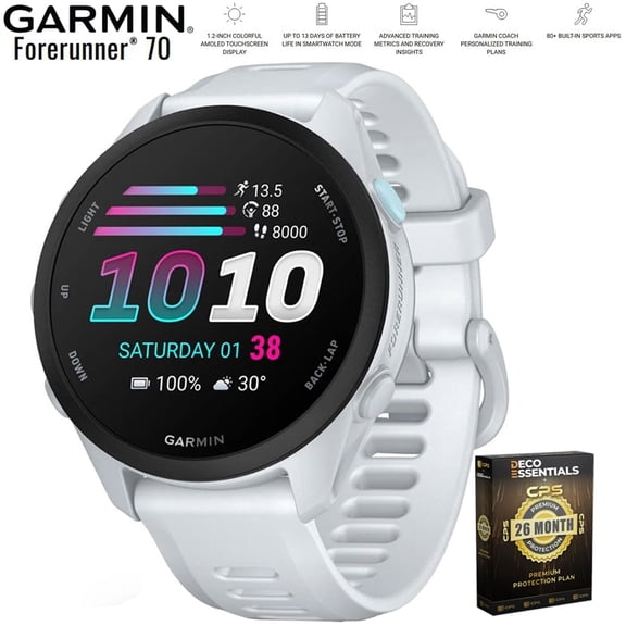 Garmin Forerunner 70 Whitestone 010-04307-01 Bundle with Deco Essentials Exclusive 26 Month CPS Enhanced Protection Pack