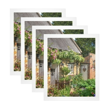 Set of 4 Charming English Cottage Garden Frameless Canvas Wall Art Prints, 20x24 in - Picturesque Oil Painting Style Rustic Scene for Home Decor