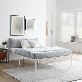 Open Box Mainstays Queen 14" Heavy Duty Steel Slat Platform Bed Frame with Storage Space Under Frame, No Box Spring Required, White
