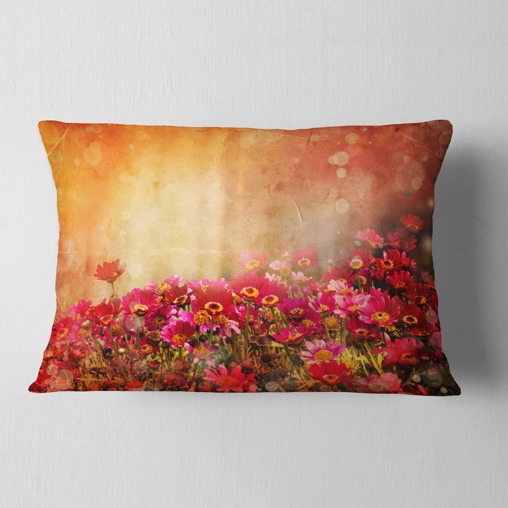 Designart Spring Little Flowers at Sunset - Floral Throw Pillow - 12x20