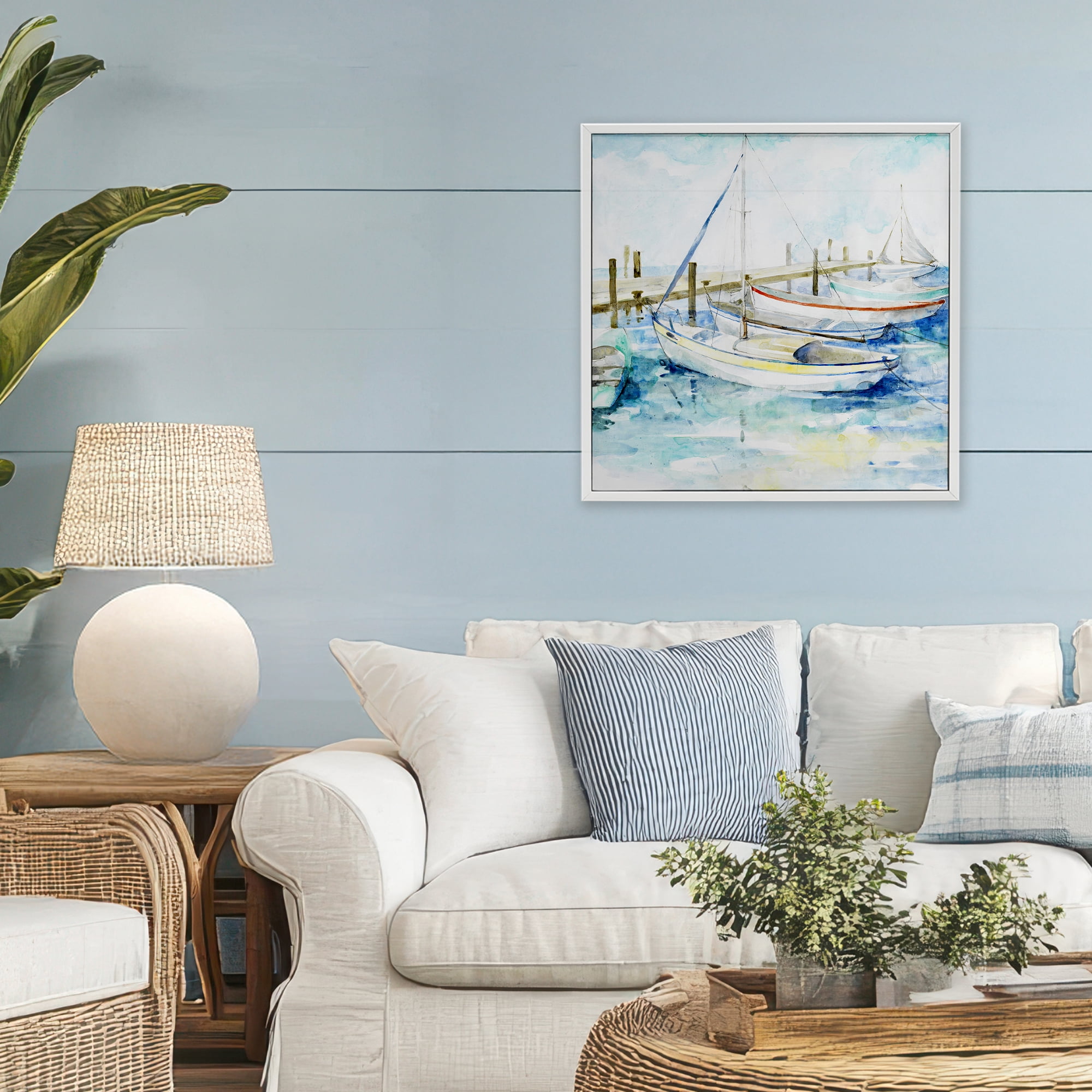 Stupell Industries Docked Sails on Stormy Seas White Framed Giclee Art, design by Lorenzo Collective