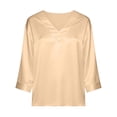 thumbnail image 6 of 3/4 Length Sleeve Womens Tops Spring Summer Relaxed Fit Satin V Neck Plain T Shirts Dressy Casual Work Shirt Blouse, 6 of 8