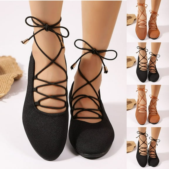 Hinvhai Bow Strap Ballet Flats for Womens Comfortable Round Toe Slip On Mary Jane Ballerina Shoes Brown 9.5(43)