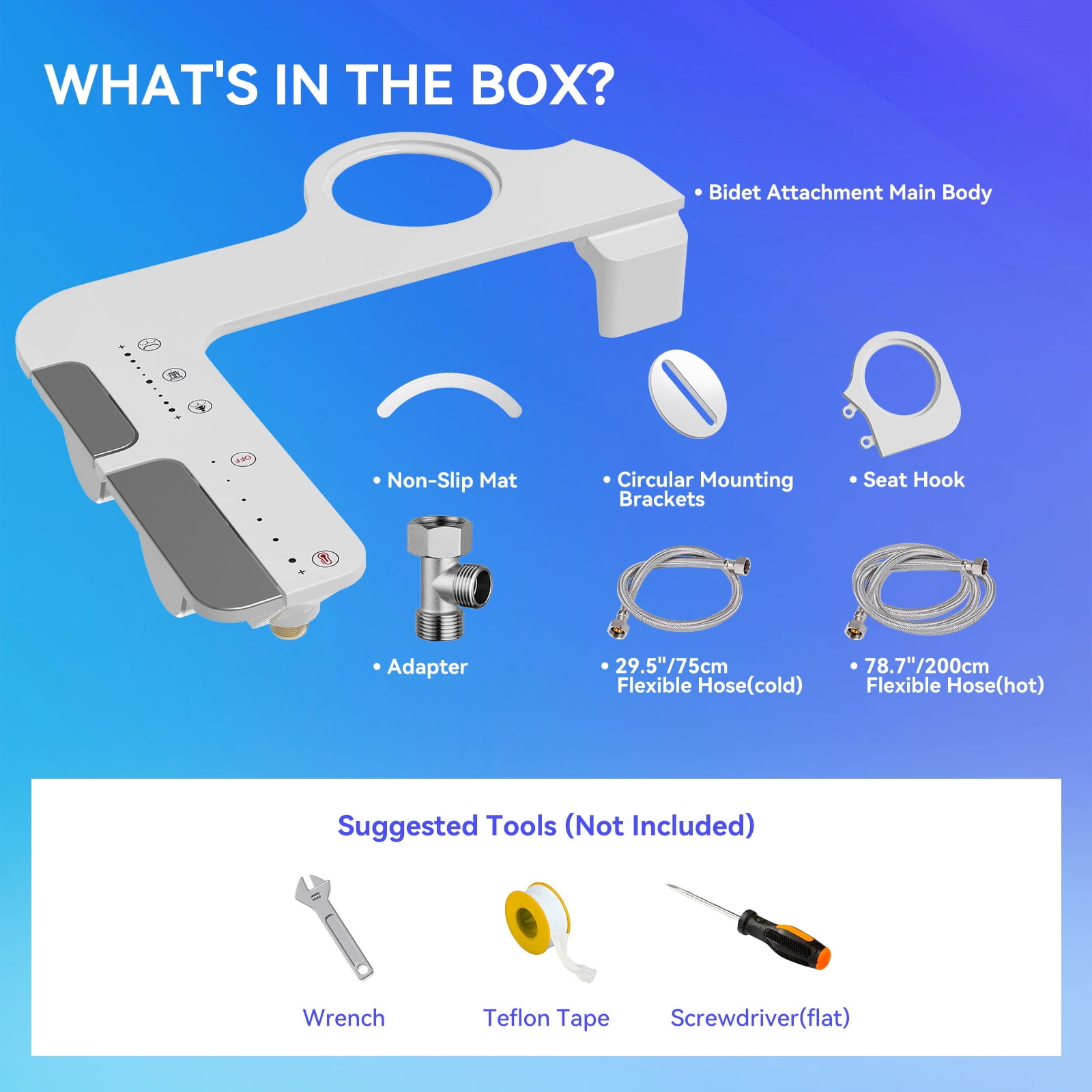 HOROW Luxury Slim Attachable Bidet Fresh Water Spray Kit with Hot Water, Dual Retractable Nozzles, Knob Control in White