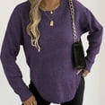 thumbnail image 5 of Htigea Cozy Sweater for Women Solid Crew Neck Long Sleeve Pullover Knitted Tops Fall Winter Basic Sweaters Purple S, 5 of 8