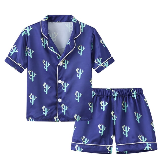 Hiiyo Pyjamas pour Filles, Manches Courtes, Col en V, Shorts, Vêtements de Nuit, Taille 1-6