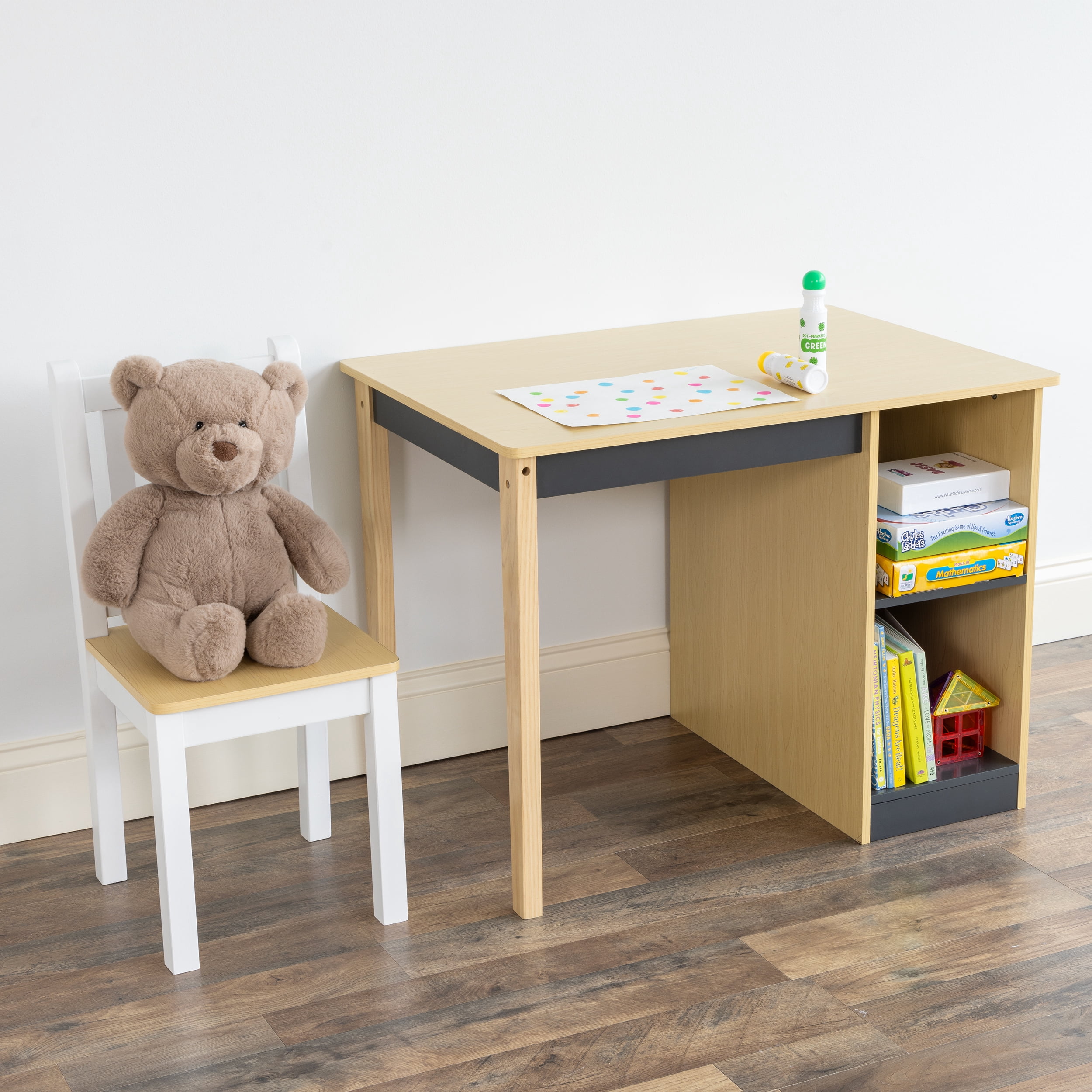 Humble Crew Kids Desk & Chair Set, Natural/Black/White/Grey