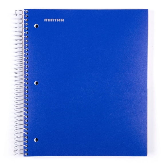 Mintra 5 Subject Spiral Notebook - Blue - College Ruled - Durable Poly Cover/5 Poly Pockets/200 Sheets