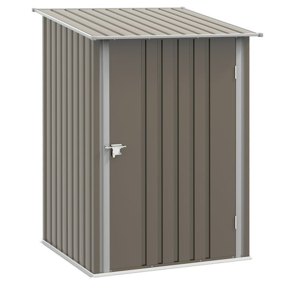 Outsunny 3.3' x 3.4' Lean-to Garden Storage Shed w/ Lockable Door Brown