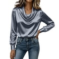 thumbnail image 5 of ChaoHeng Women's Loose Fit Cotton Long Sleeve Shirts Cowl Drape Neck Relaxed Casual Transitional Top Gray XXXL, 5 of 9