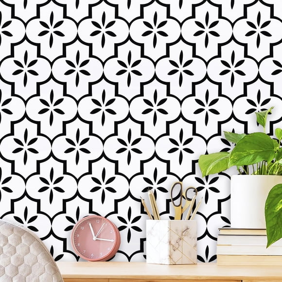 Glorytik 17.7?393.7?Geometry Peel And Stick Papel Pintado Papel De Contacto Blanco Y Negro Papel Pintado Autoadhesivo Papel De Pared Con Textura Extraíble Enrejado Moderno Papel De Contacto Decorativo