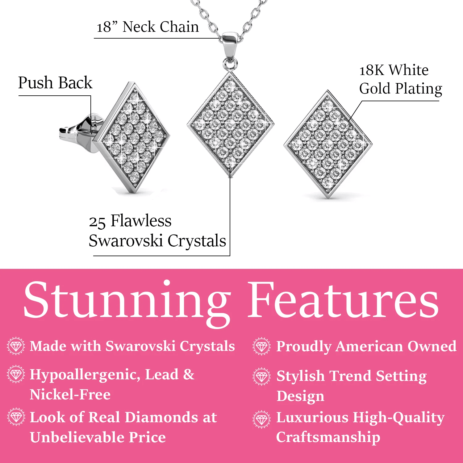 Cate & Chloe Lennon 18k White Gold Plated Silver Jewelry Set with Swarovski Crystals Gift for Women