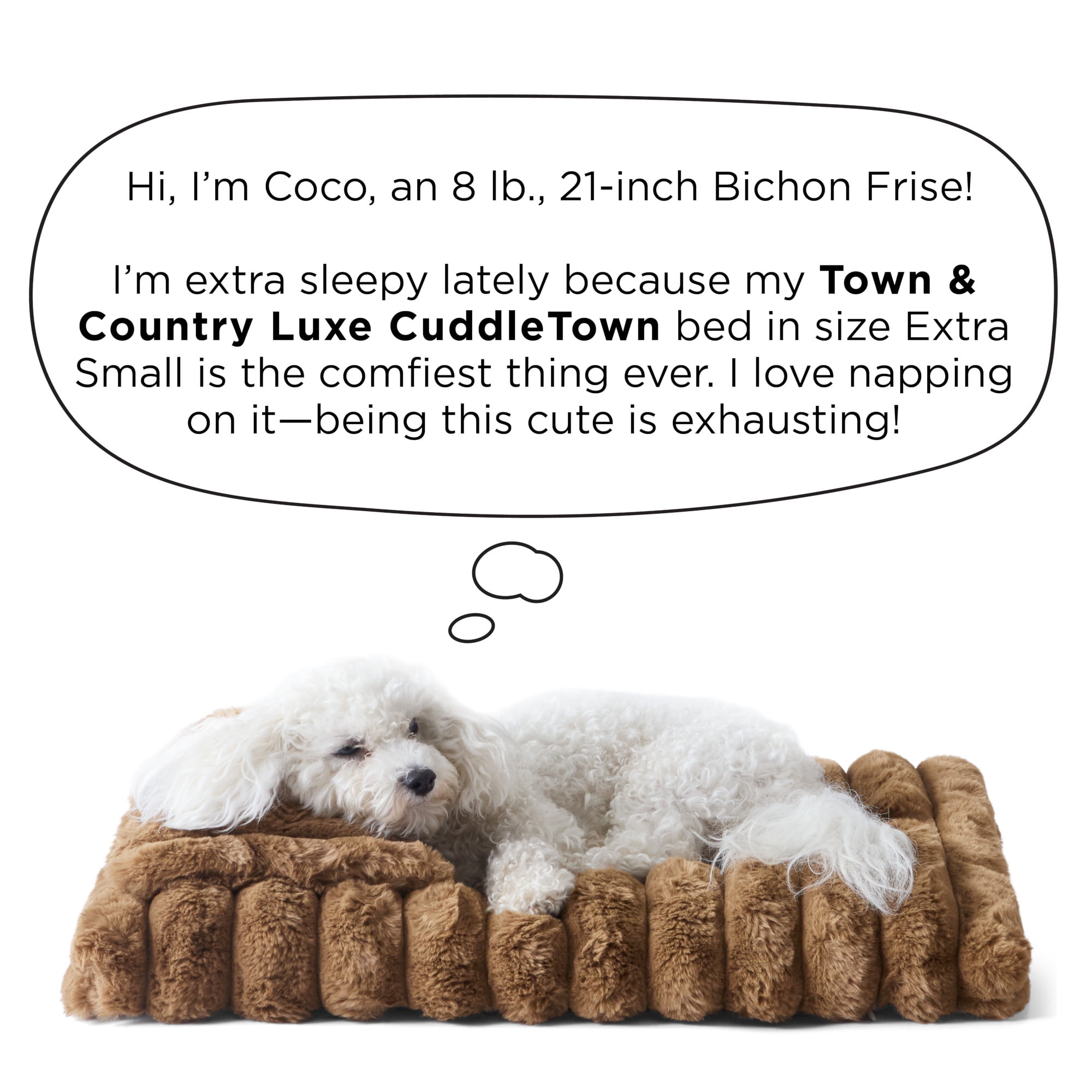 TOWN & COUNTRY LUXE CuddleTown Ribbed Bubble Stripe Pillow Crate Mat Pet Bed, Machine Washable Cover, Soft & Calming, Non-Slip Bottom, Brown, Extra Small 23"x17"x3"