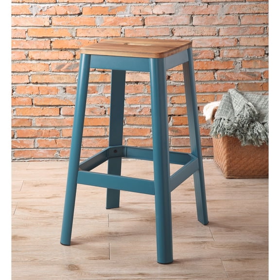 Jacotte & Teal Finish Stool - Metal Wood - Durable Teal Powder Coating - Indoor Outdoor Use - Elegant Finish