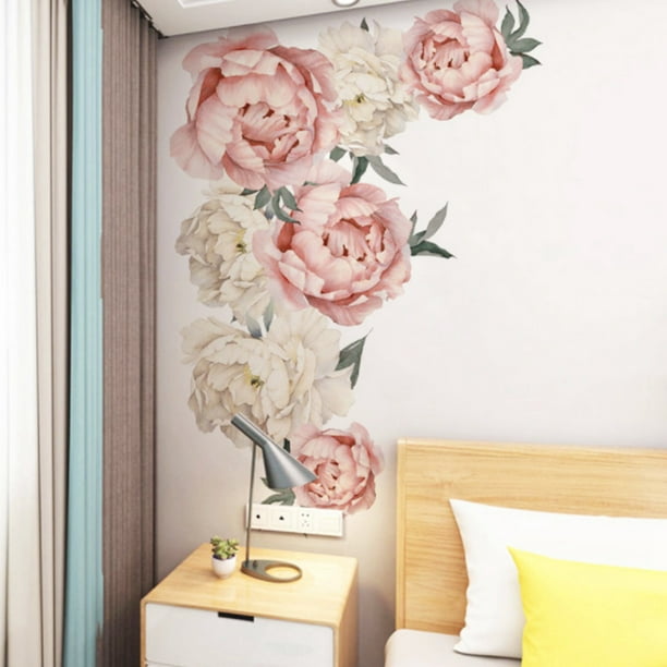 Rdeghly Stickers muraux motif de fleurs de pivoine Art Applique chambre  décoration fond autocollant, autocollant mural de motif pivoines fleurs, sticker  mural 