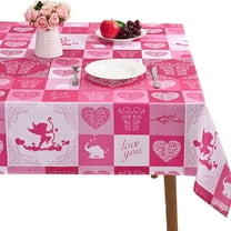 Valentines Day Tablecloth Love You and Pink Heart Table Cloth Waterproof Machine Washable Tablecloth for Valentines Wedding Decoration, 60 x 120 Inch