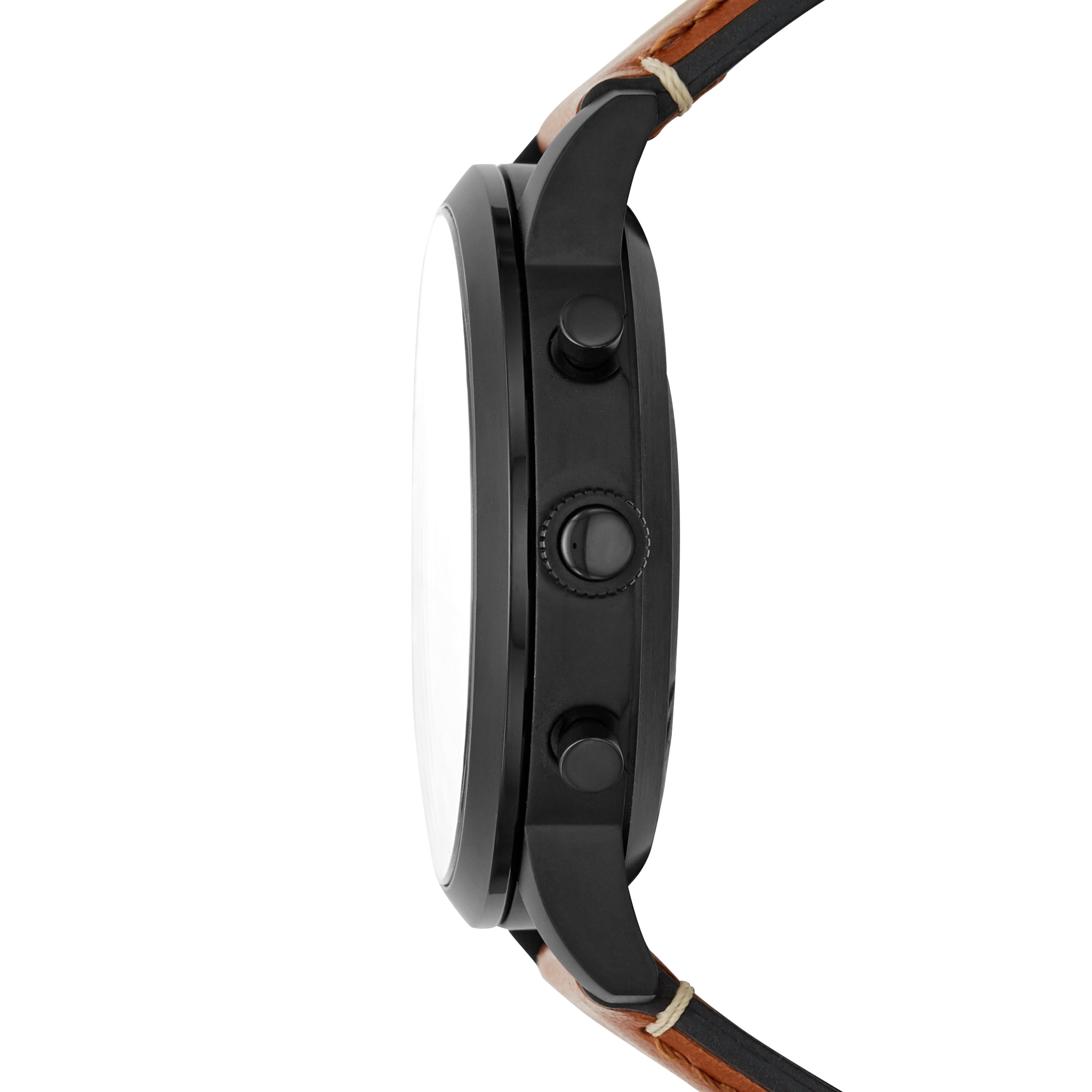 Fossil Men's Collider Hybrid Smartwatch HR Black-Tone Stainless Steel with Brown Leather Band, FTW7007